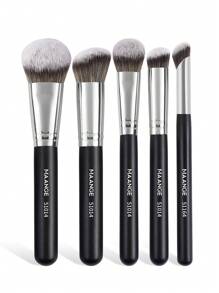 MAANGE 5pcs Professional Facial Makeup Brush Set With Loose Powder Brush Blush Brush Foundation Brush Contour Brush Nose Contour Brush,Makeup Tools With Soft Fiber For Powder,Liquid,For Easy Carrying,Brush For Travel.Gift For Women&Girls - 黑色 - 查看 9
