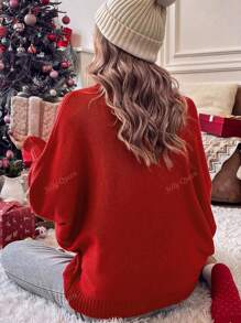 Women's Simple High Neck Letter Graphic Loose Fit Sweater, Autumn/Winter
