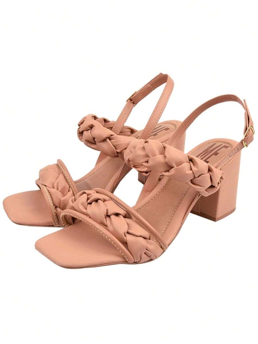 Women's Sandal With Braided Detail, Medium Thick Heel, Fashion Ref. 30/25 - Màu be - Xem 1