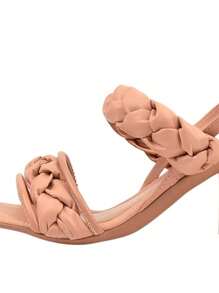 Women's Sandal With Braided Detail, Medium Thick Heel, Fashion Ref. 30/25 - Màu be - Xem 3