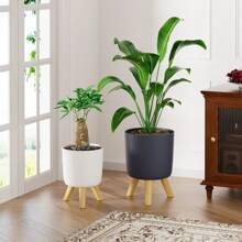 1 Pieza Macetero autorregable moderno con soporte - Redondo, macetero de plástico para interiores/exteriores para sala de estar, dormitorio, decoración del hogar - Disponible en negro y blanco, macetero desmontable para plantas artificiales y macetas de hierbas, macetero de interior para plantas de interior - Multicolor - Ver 3