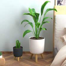 1 Pieza Macetero autorregable moderno con soporte - Redondo, macetero de plástico para interiores/exteriores para sala de estar, dormitorio, decoración del hogar - Disponible en negro y blanco, macetero desmontable para plantas artificiales y macetas de hierbas, macetero de interior para plantas de interior - Multicolor - Ver 7