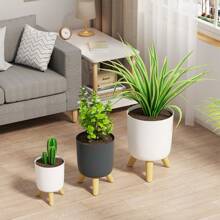 1 Pieza Macetero autorregable moderno con soporte - Redondo, macetero de plástico para interiores/exteriores para sala de estar, dormitorio, decoración del hogar - Disponible en negro y blanco, macetero desmontable para plantas artificiales y macetas de hierbas, macetero de interior para plantas de interior - Multicolor - Ver 4