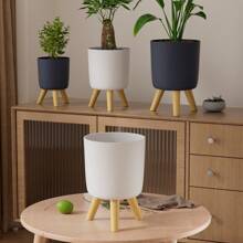 1 Pieza Macetero autorregable moderno con soporte - Redondo, macetero de plástico para interiores/exteriores para sala de estar, dormitorio, decoración del hogar - Disponible en negro y blanco, macetero desmontable para plantas artificiales y macetas de hierbas, macetero de interior para plantas de interior - Multicolor - Ver 6