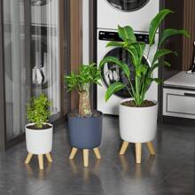 1 Pieza Macetero autorregable moderno con soporte - Redondo, macetero de plástico para interiores/exteriores para sala de estar, dormitorio, decoración del hogar - Disponible en negro y blanco, macetero desmontable para plantas artificiales y macetas de hierbas, macetero de interior para plantas de interior - Multicolor - Ver 5