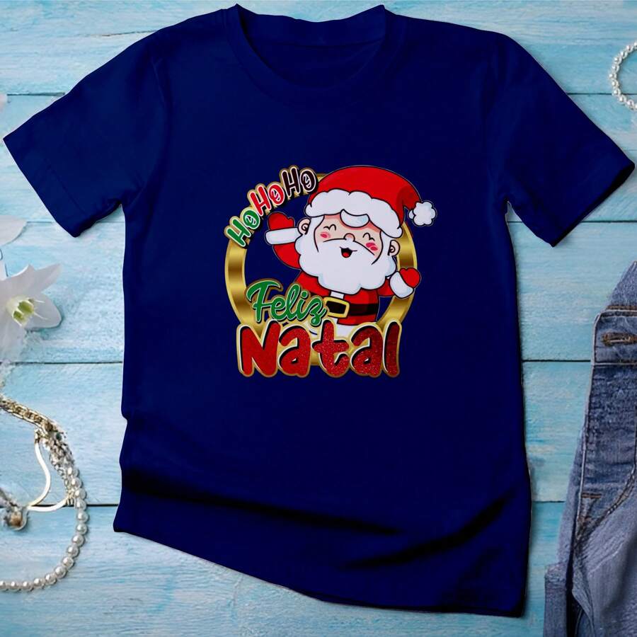 Christmas T-Shirt Noel 100% Cotton Streetwear Christmas Shirt December New Year - Màu xanh lam - Xem 1