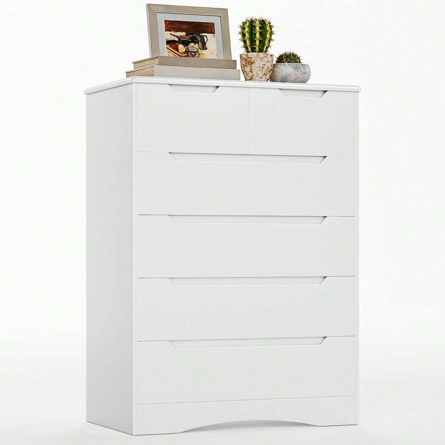 6 Dresser Storage Drawer Units Chest Of Drawers Smooth Rail Bedroom Storage For Bedroom , Dresser With Recessed Distinctive Handles With Sturdy Drop Guard, Available In White And Black - trắng - Xem 1