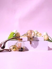1个秋冬季仿珍珠奶茶熊情侣钥匙扣，可爱包包挂饰，卡通校园风汽车饰品，哥特风Y2K礼物，送给妈妈、爸爸、毕业生和老师 - 飲料瓶奶茶 - 查看 2