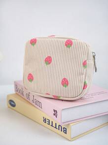 1 件樱桃/草莓图案灯芯绒材料迷你化妆包，化妆包，女士卫生棉条收纳袋卫生巾袋餐巾化妆包收纳袋女士化妆包女孩卫生棉条收纳袋，钱包袋便携式化妆品刷收纳包带拉链封口，适用于口红、刷子、护肤品、手机、硬币、小物品，适用于家庭、旅行、度假和学校使用，化妆包化妆包护肤包盥洗包 - 彩色 - 查看 10