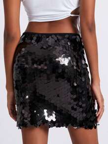 Women's Sequin Mini Skirt Glitter Skirt Belly Dance Short Skirt Clubwear Festival Costume For Concert - 黑色 - 查看 7