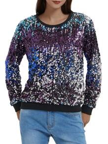 Women's Glitter Sequin Sweatshirt Long Sleeve Pullover Tops With Ribbed Cuffs - Midnight - View 5