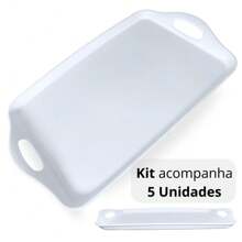 KIT OF 5 BREAKFAST/TEA SERVING TRAYS 41CM WITH WHITE HANDLES HOTEL AND SELF SERVICE RESTAURANT MELAMINE - 白色 - 查看 3
