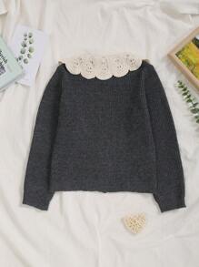 Tween Girl Knitted Embroidered Collar Button Up Cardigan Sweater