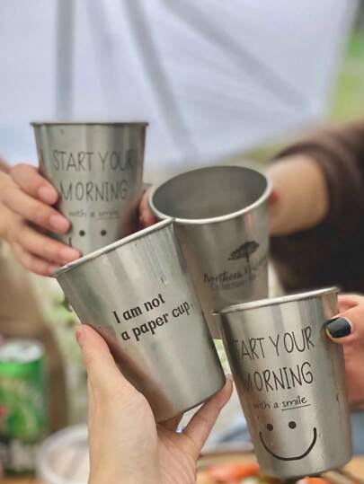 1 件标语图案杯，健康水杯，带标语的金属杯，适合休闲度假、朋友聚会返校