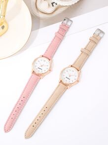 2pcs Korean Version Minimalist Mori Style & College Style & Vintage Hong Kong Style & Leisure Art Couple Watch, Suitable For Daily Wear