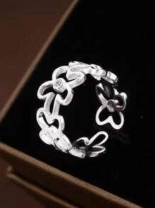 1 st. S925 Sterling Zilveren Holle Bloem Strass Verstelbare Open Ring, INS Minimalistische Chic Veelzijdige Unieke Zilveren Ring Voor Vrouwen