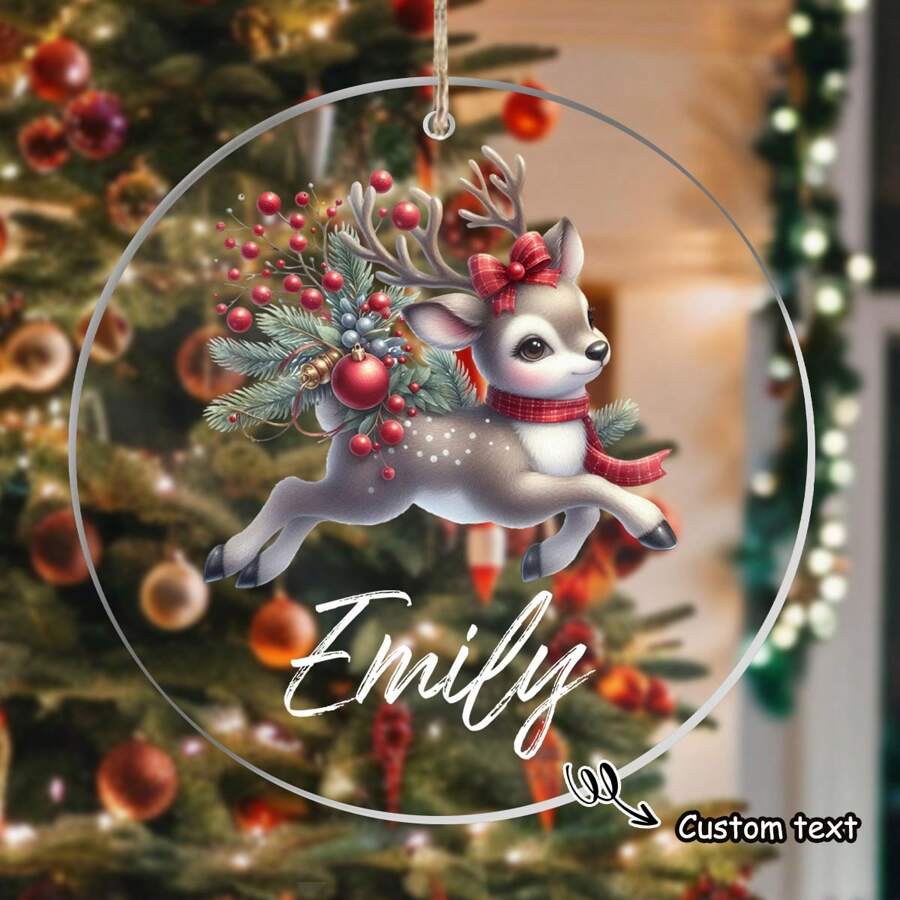 1 件亚克力吊坠，可定制名称 - 个性化圣诞鹿图案吊坠，适用于圣诞树装饰、节日家居和厨房配件，无需电源 - 彩色 - 查看 1