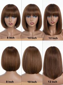 真人头发挑染棕色直发鲍勃假发，带透气刘海，全机器制造，无胶真人头发，无蕾丝，适合所有女性 - S4/30 - 查看 3