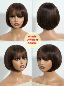 真人头发挑染棕色直发鲍勃假发，带透气刘海，全机器制造，无胶真人头发，无蕾丝，适合所有女性 - S4/30 - 查看 5