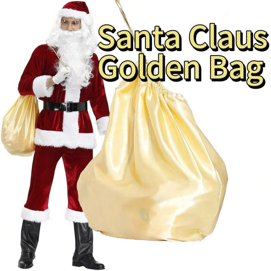 1 túi vải màu vàng hình ông già Noel, phụ kiện túi vải lớn màu vàng cho người già trong dịp Giáng sinh, túi quà tặng trang phục Giáng sinh - Vàng - Xem 1