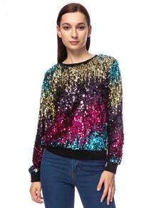 Women's Glitter Sequin Sweatshirt Long Sleeve Pullover Tops With Ribbed Cuffs - Gradient Color - View 1