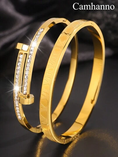 Camhanno 2件优雅时尚不锈钢双头锤+多种手链组合，佩戴舒适，美观不累，适合日常/节日/送礼