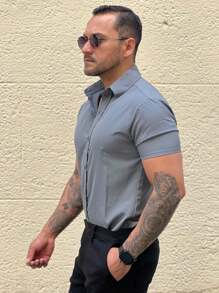 SlimFit Basic Viscose Shirt - 灰色 - 查看 2