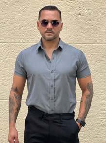 SlimFit Basic Viscose Shirt - 灰色 - 查看 1