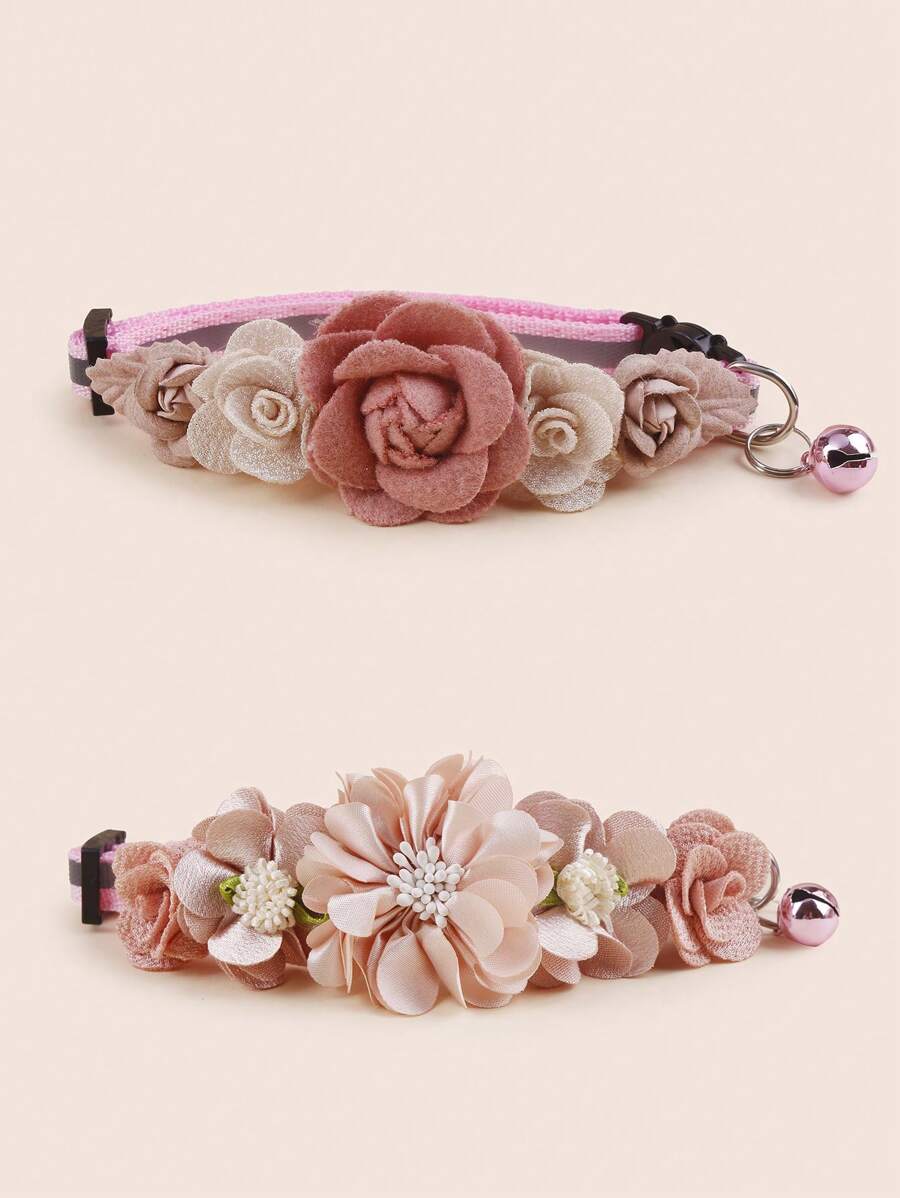 2 pezzi di sciarpa accessorio per collo di gatto con fiori di rosa finti, carino per animali domestici di piccola taglia