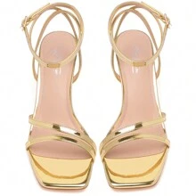 Womens Sandals Strappy Heels For Women Ankle Strap Lace Up Heels Square Open Toe Heels Tie Up Stiletto High Heeled Sandals For Prom, Party, Daily Wear - 金色 - 查看 5