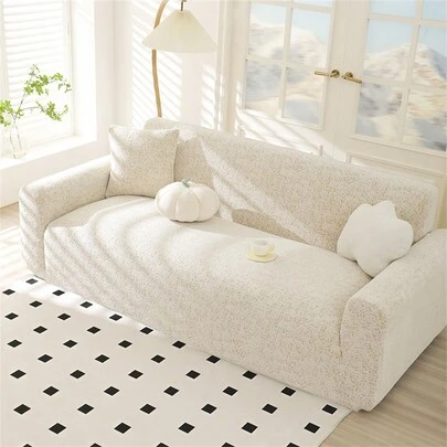 1pc Solid Color Bohemian Style Jacquard Sofa Cover, Elastic Jacquard Sofa Slipcover, Protects Sofa From Cat Scratches, Suitable For All Seasons, Includes Pillow Case