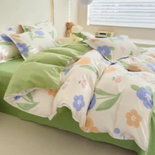 Bộ 4 vỏ chăn họa tiết hoa, Bộ đồ giường phong cách tươi mới, Thân thiện với da & thoáng khí, Phù hợp với mọi mùa, Bao gồm 1 vỏ chăn, 1 ga trải giường, 2 vỏ gối (Không bao gồm ruột) - Nhiều màu - Xem 5