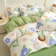 Bộ 4 vỏ chăn họa tiết hoa, Bộ đồ giường phong cách tươi mới, Thân thiện với da & thoáng khí, Phù hợp với mọi mùa, Bao gồm 1 vỏ chăn, 1 ga trải giường, 2 vỏ gối (Không bao gồm ruột) - Nhiều màu - Xem 1