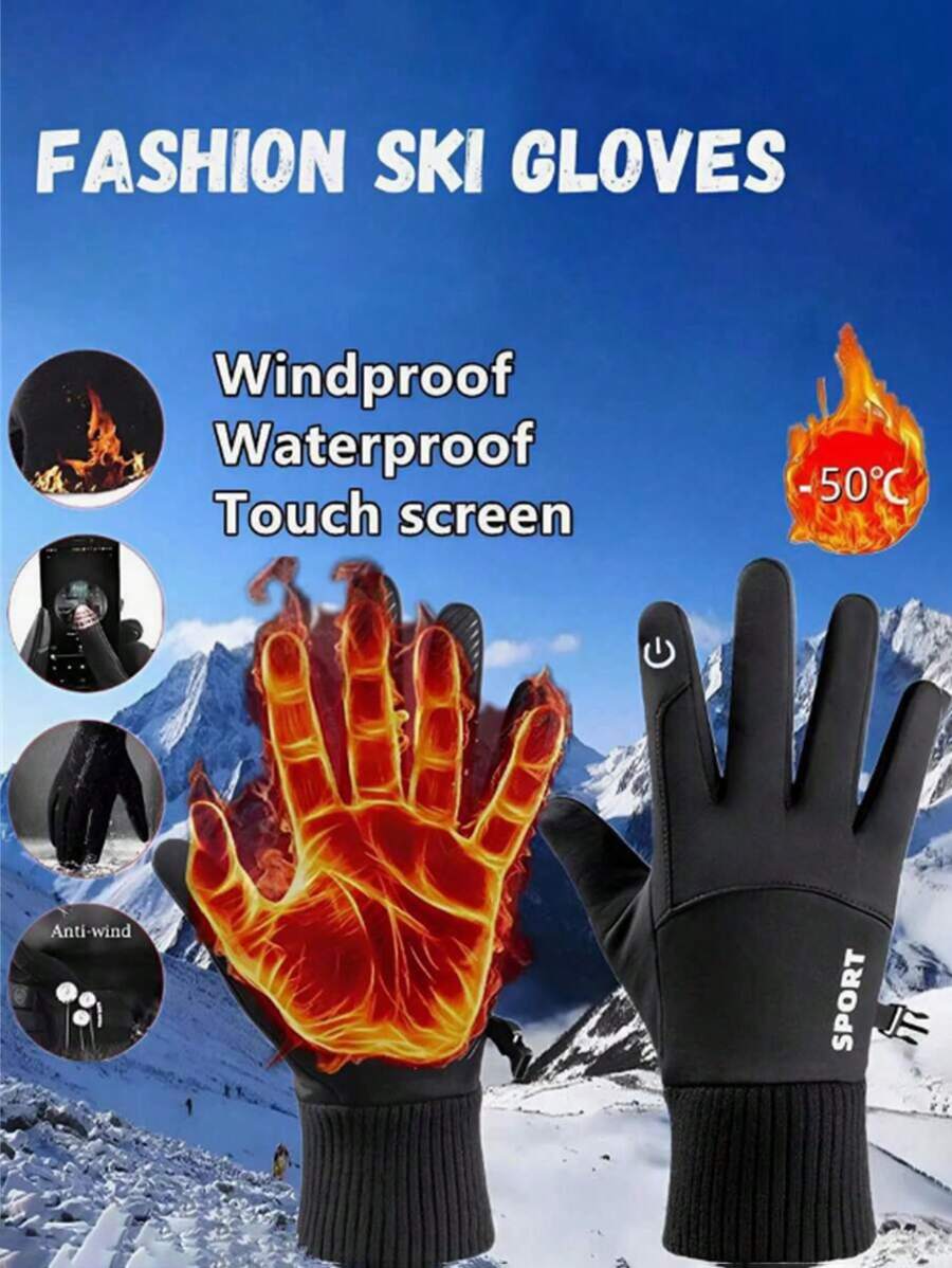 Một đôi găng tay mùa đông ấm áp cho màn hình cảm ứng phù hợp cho cả nam và nữ - Làm bằng vải dệt polyester, phong cách đại học phù hợp cho xe máy, trượt tuyết và các hoạt động ngoài trời mùa đông, thể thao ngoài trời chống gió, đi xe máy, giữ ấm -30 ° C/-22 ° F - Nhiều màu - Xem 1
