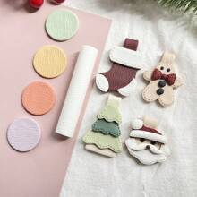 1pc Soft Clay Bovine Leather Texture Rolling Pin For Making Soft Clay Earring Texture Mold, Leather Grain Texture - White - View 9