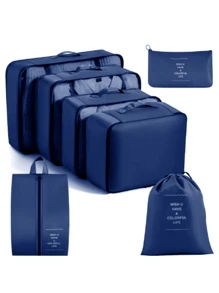 7 Pieces Kit Organizer Bags For Suitcase Clothes Luggage Travel - 藏蓝色 - 查看 1