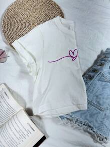Women's Cropped T-Shirt In 100% Cotton Fabric With Heart - 奶油色 - 查看 4