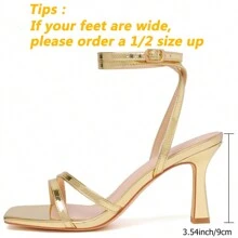 Womens Sandals Strappy Heels For Women Ankle Strap Lace Up Heels Square Open Toe Heels Tie Up Stiletto High Heeled Sandals For Prom, Party, Daily Wear - 金色 - 查看 3