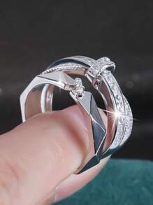 2 件男士时尚简约日常百搭小众时尚方晶锆石戒指套装，适合日常佩戴、送礼、感恩节、圣诞节等场合 - 銀色 - 查看 4