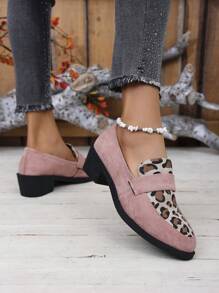 Giày lười đế bằng mũi nhọn họa tiết da báo cho nữ, giày công sở cổ điển đa năng phong cách retro cho mùa thu/đông, màu hồng, hàng mới về năm 2024 - Hồng - Xem 5