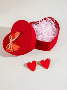 imoli 1 对复古合金树脂心形耳环，植绒蝴蝶结包装，适合女性的小众礼物，情人节约会之夜，颜色可能略有不同 - 彩色 - 查看 4