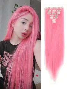 女士夹式接发 22英寸长波浪卷曲红棕色接发 全头合成接发片 - 彩色 - 查看 14