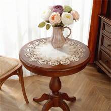 1 pezzo, Centrotavola rotondo grande, in tessuto jacquard di satin di poliestere beige, delicato ricamo in pizzo idrosolubile, tappetino da tavola rotondo decorativo da cucina, resistente allo sporco e isolante termico, adatto per decorazione domestica e feste in casa - Multicolore - Visualizzare 3