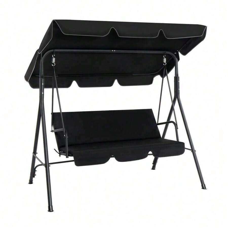 COSTWAY 2 Seater Swing Chair, Outdoor Hammock Bench Chair With Canopy, Soft Cushions, Center