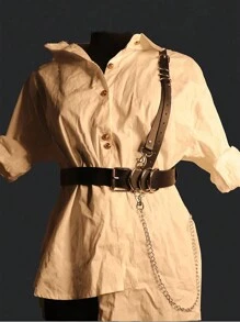 Fashion Black Faux Leather Harness Waist Body Belt Punk Chest Belt With Chains Outfit Accessoreis