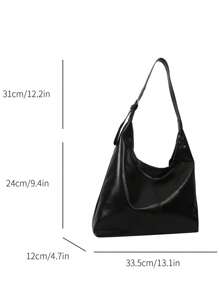 复古纯色 PU 皮革女士单肩包，休闲大容量户外旅行度假斜挎包，便携百搭商务通勤月牙包，适合日常工作使用，轻便新款街头购物腋下包 - 黑色 - 查看 7