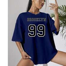 Brooklyn Women's T-Shirt Blouse Leaked 99 100% Cotton T-Shirt - 藏蓝色 - 查看 1