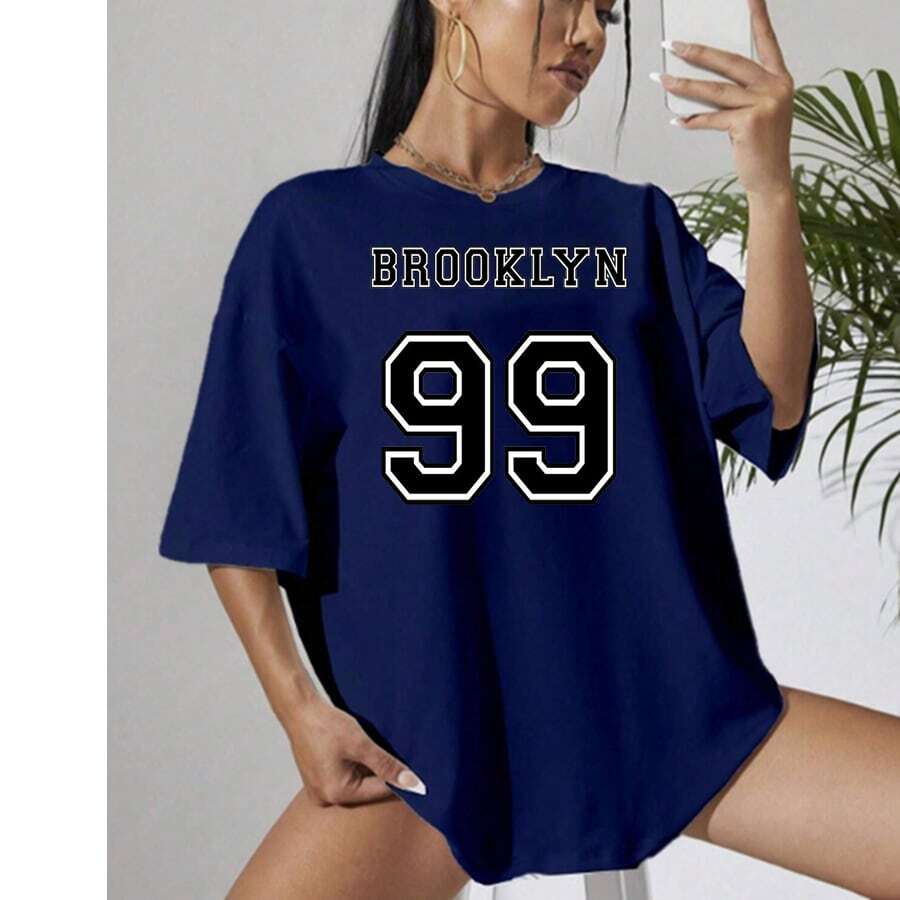 Brooklyn Women's T-Shirt Blouse Leaked 99 100% Cotton T-Shirt - 藏蓝色 - 查看 1