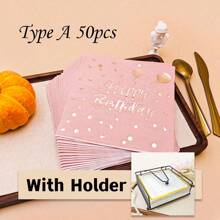 5/20/50pcs Rose Gold Balloon Happy Birthday Disposable Napkins, Party Napkins Elegant Metallic Rose Gold Foil Dessert Napkins For Ladies Dinner Celebration Party Supplies Decoration. - Baby Pink - View 19
