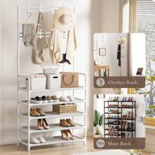 5-Tier Entryway Coat Rack, Coat And Shoe Rack, Entryway Bench Storage Organizer With 8 Hooks For Bedroom, Hallway, Office, White - màu đen - Xem 5